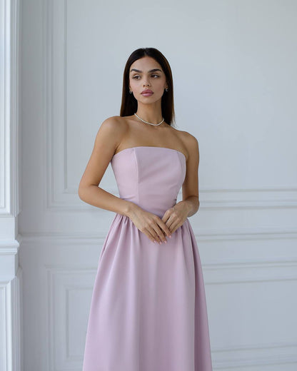 Strapless Midi Dress Women Premium Crepe Fabric Elegant Cocktail Dress