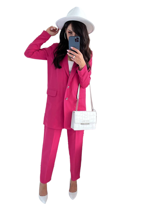 Sancity Women's Two-Piece Suit with Lined Jacket and Elastic Waistband Trousers