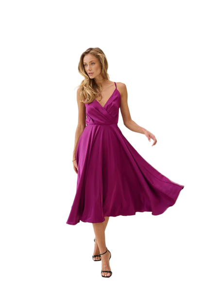 Esmeralda Women's Purple Satin Sun Dress with Adjustable Straps