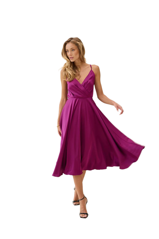 Esmeralda Women's Purple Satin Sun Dress with Adjustable Straps