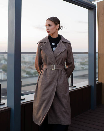 Elegant Wool Coat with Long Length and Belted Waist for Stylish Fall Wardrobe