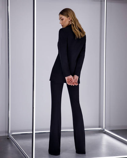Womens Black Suit with Lined Blazer and Flared Pants