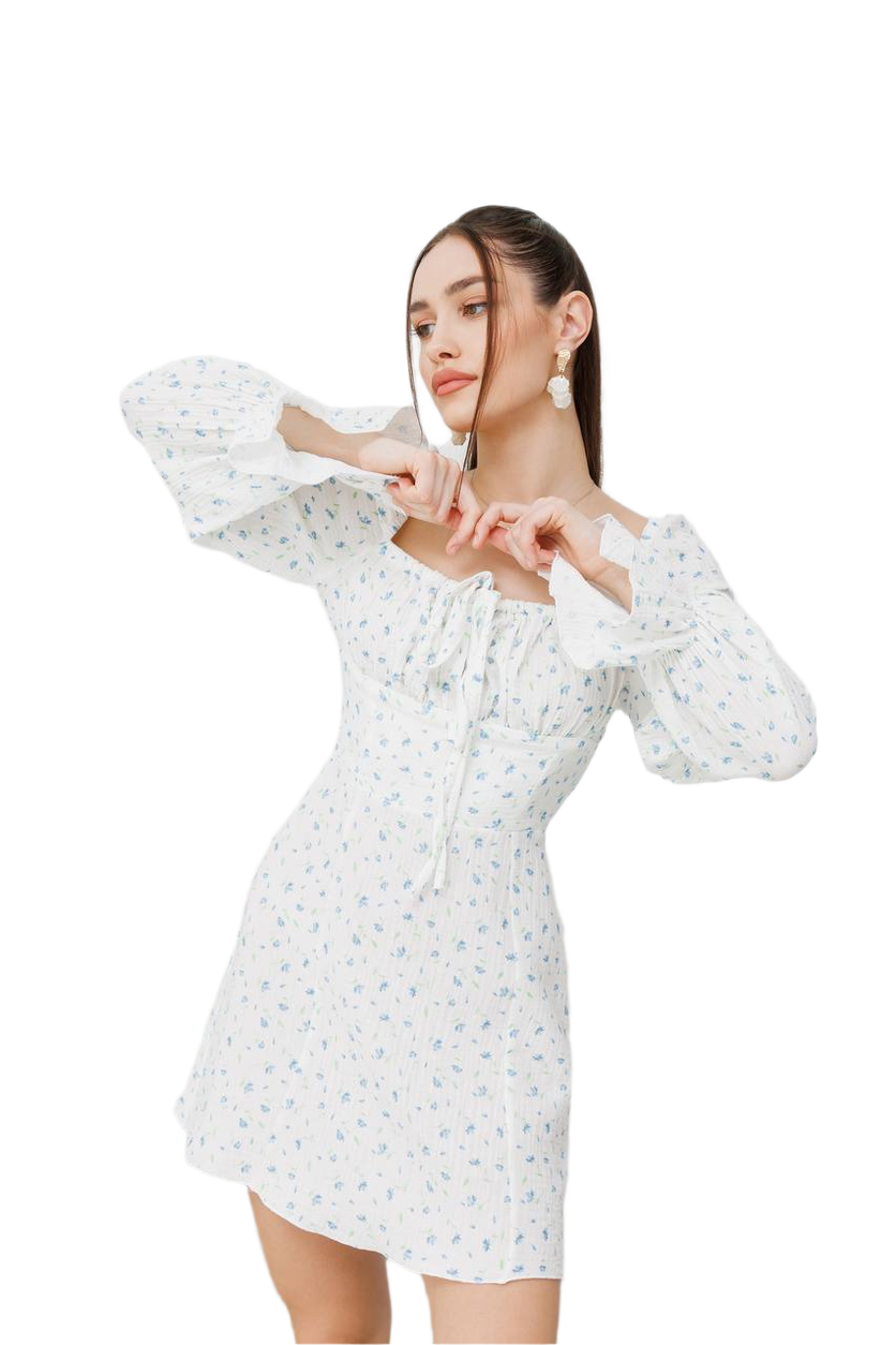 Premium Quality Muslin Dress with Blue Flower Print