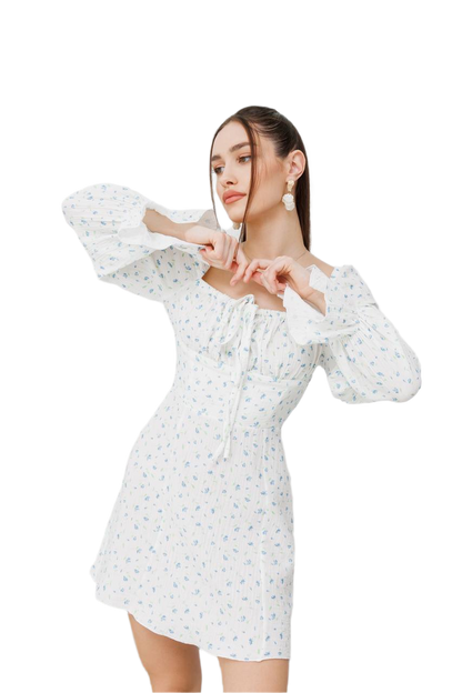 Premium Quality Muslin Dress with Blue Flower Print