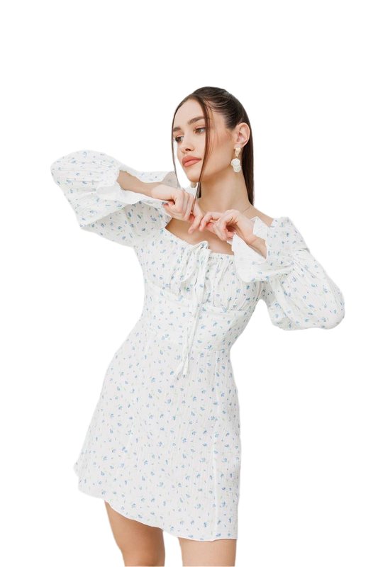 Premium Quality Muslin Dress with Blue Flower Print