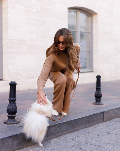 Stylish Beige Two Piece Sweater and Pants Set for Cozy Comfort