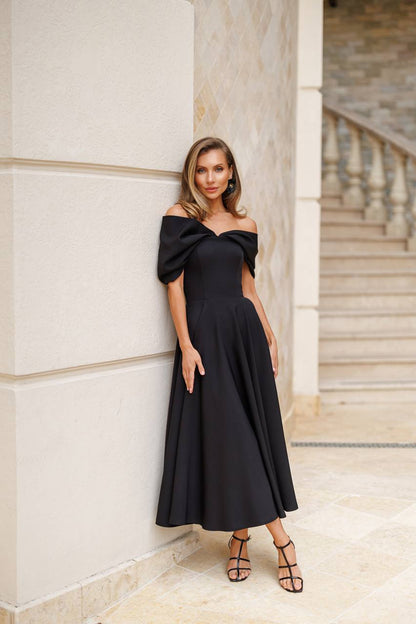 Elegant Off Shoulder Diagonal Crepe Dress for Women