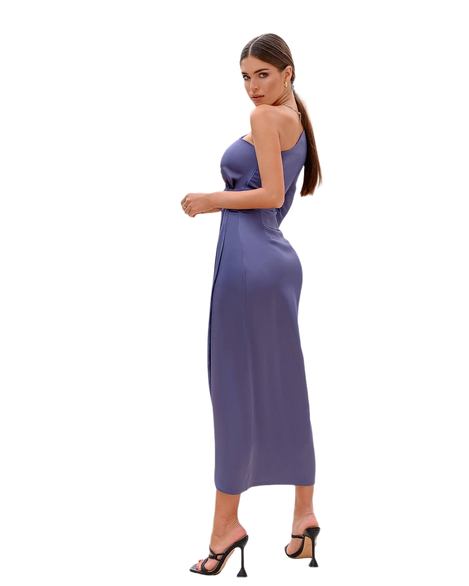 Elegant One-Shoulder Royal Satin Midi Dress for Women