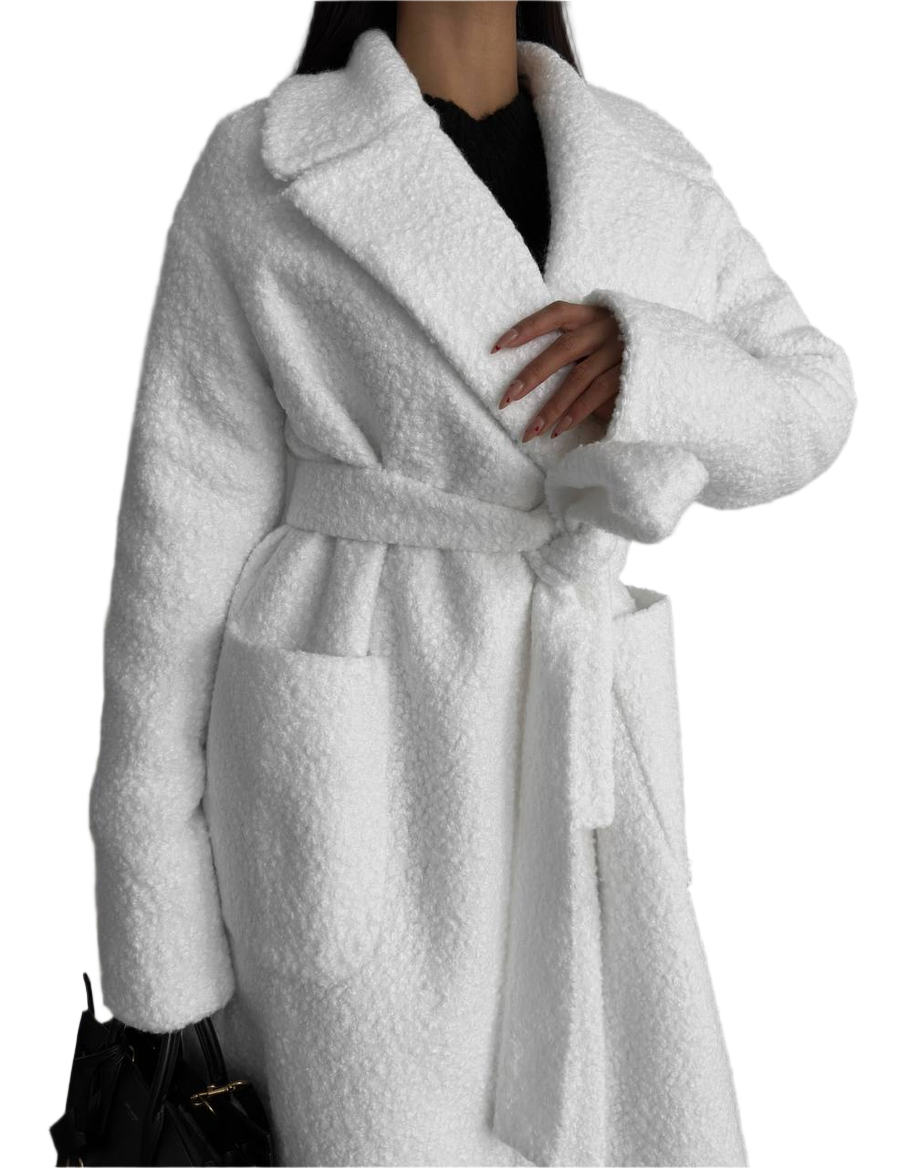 White robe worn by a person on a white background
