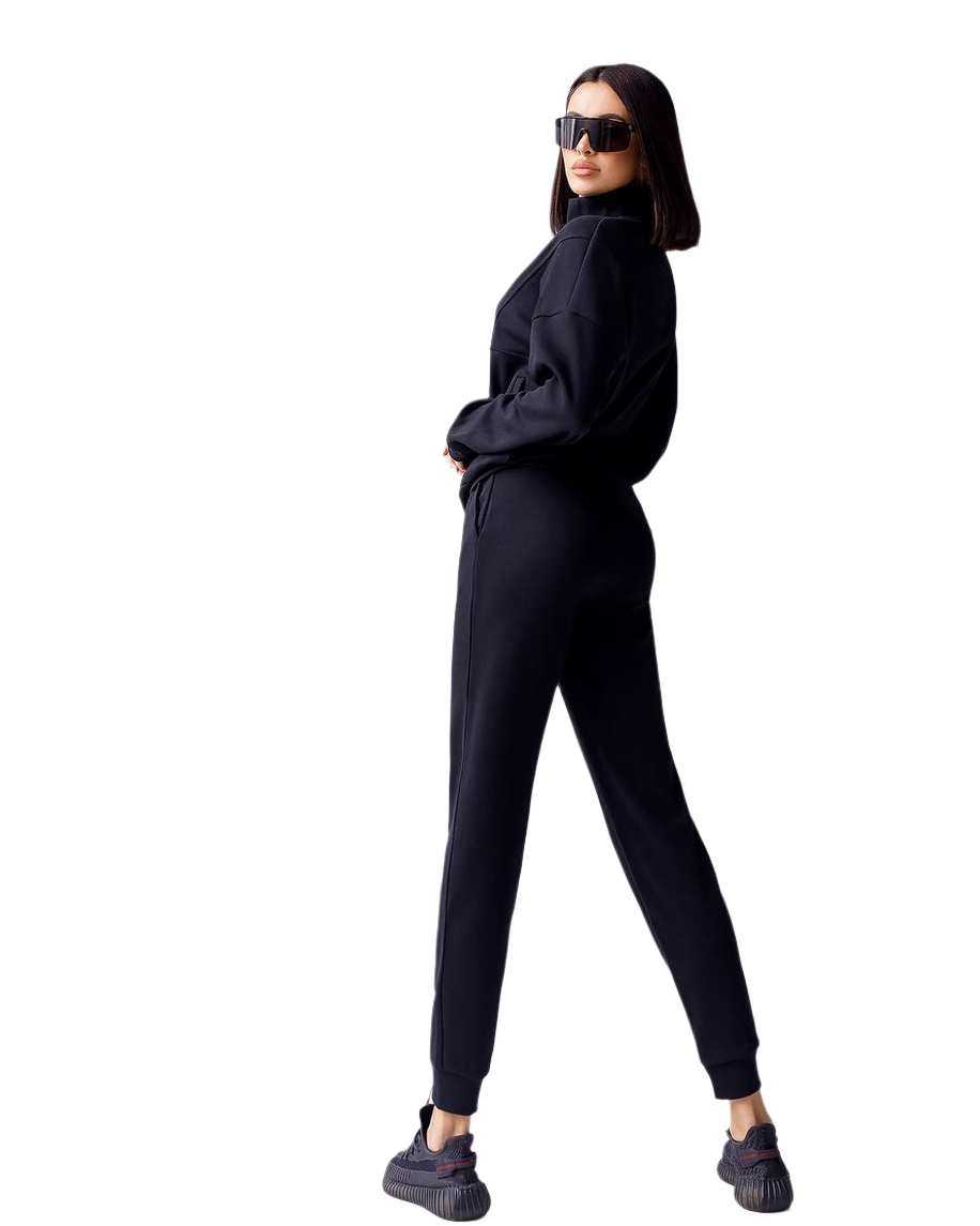 Womens Knitwear Sweatshirt and Pants Suit Black