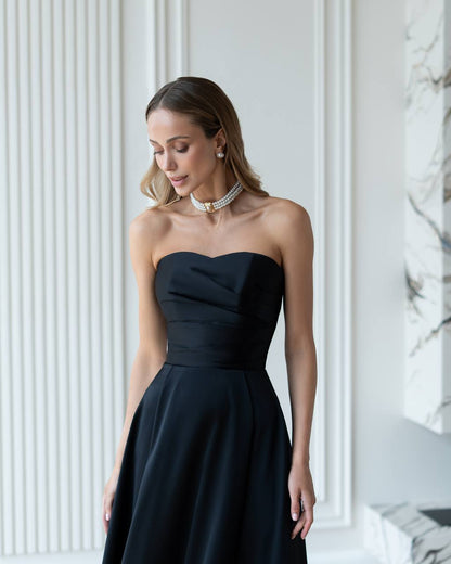 Women's Premium Dense Satin Strapless Midi Dress