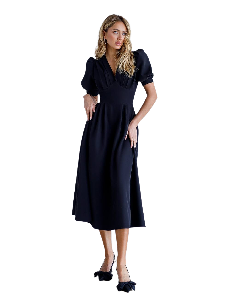 Elegant Women's Midi Dress Premium Crepe-Diagonal Fabric