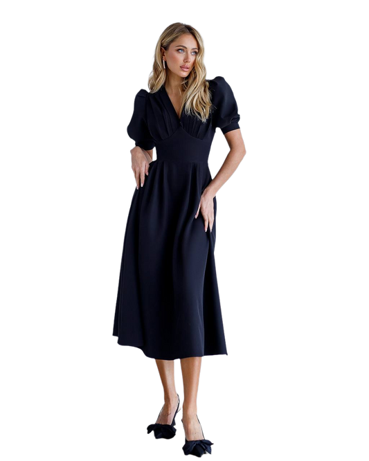 Elegant Women's Midi Dress Premium Crepe-Diagonal Fabric