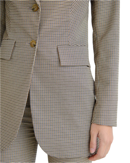 Houndstooth patterned coat with a focus on the front and side panels.