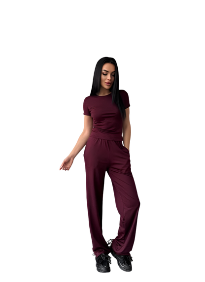 Womens Three Piece Casual Suit Set Burgundy