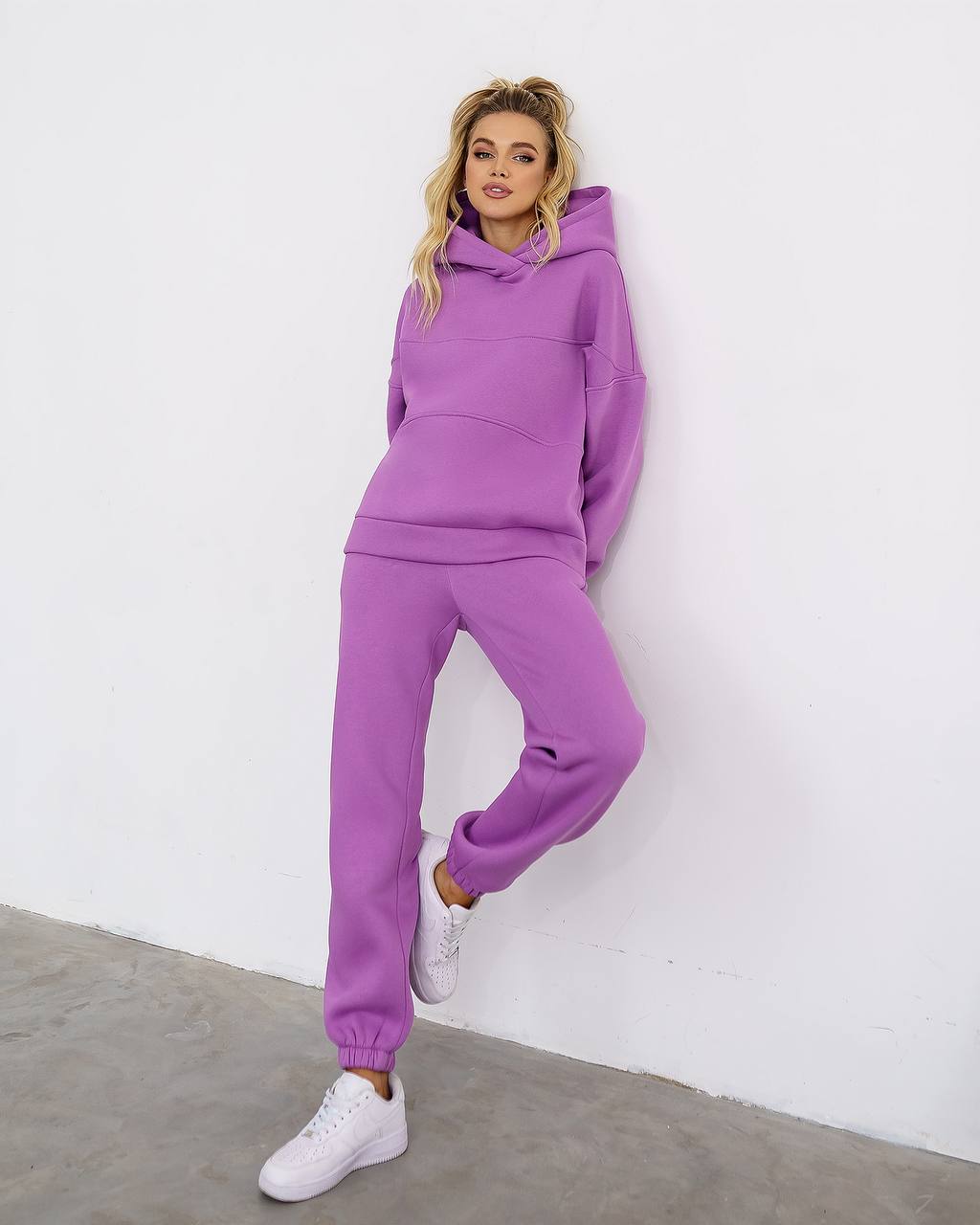 Women Purple Lux Triple Knit Fleece Suit with Double Layer Hood