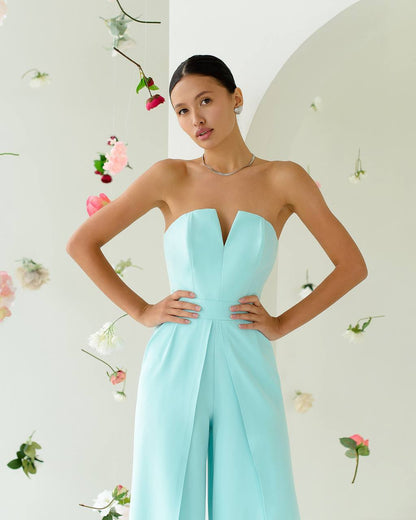 Tiffany Women Jumpsuit Bridal Wedding Bridesmaid Prom Graduation Rehearsal Dinner Corset Top Wide Pants Cullotes Palazzo