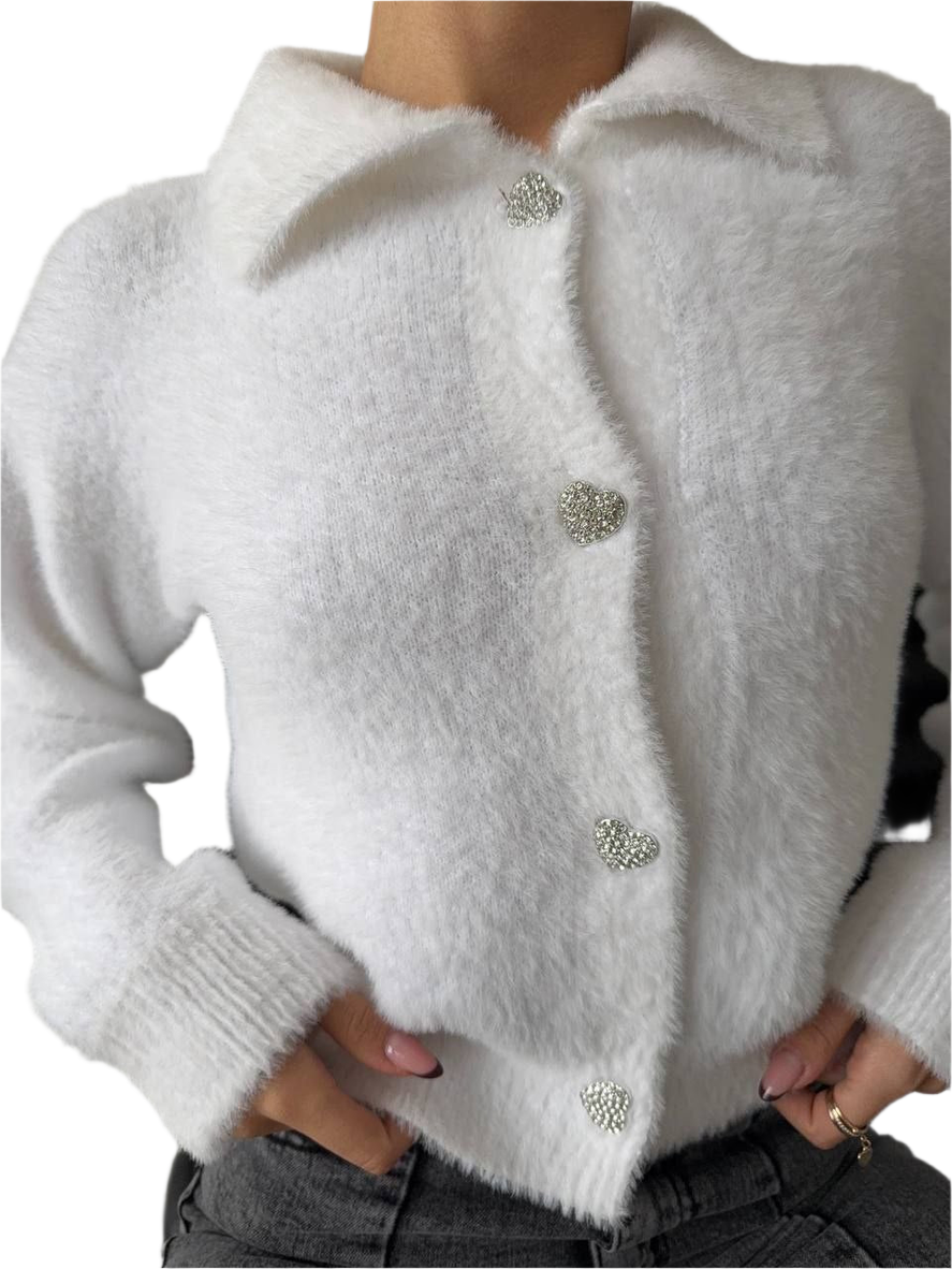 Very Warm White Fuzzy Knitted Sweatshirt for Women