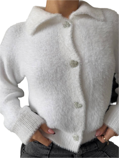 Very Warm White Fuzzy Knitted Sweatshirt for Women