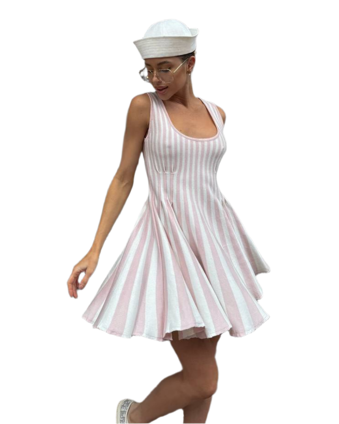Majorca Striped Flared Women's Dress 100% Cotton