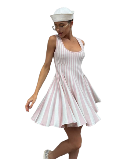 Majorca Striped Flared Women's Dress 100% Cotton