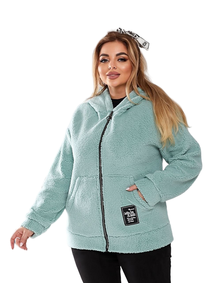 Teddy Zip Jacket Eco Fur Mint Oversized Sherpa Fleece Hooded Coat