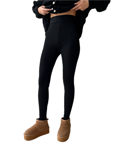 Santa Women's Black Ribbed Knit Leggings OneSize