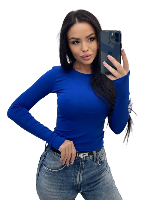 Blue Thumbhole Long Sleeve Top Microdiving Basic