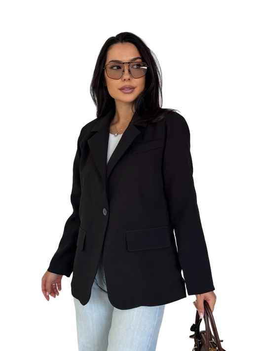 Black Womens Classic Tailored Blazer Lined Suit Jacket With Shoulder Pads