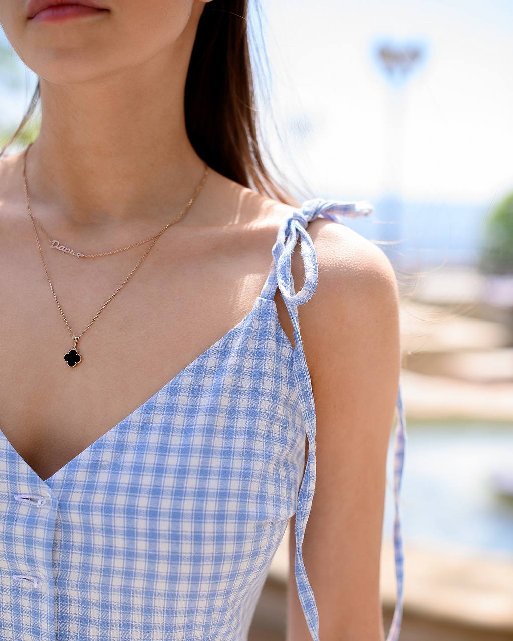 Cotton Checked Sundress with Crinkled Batiste Lining for Women