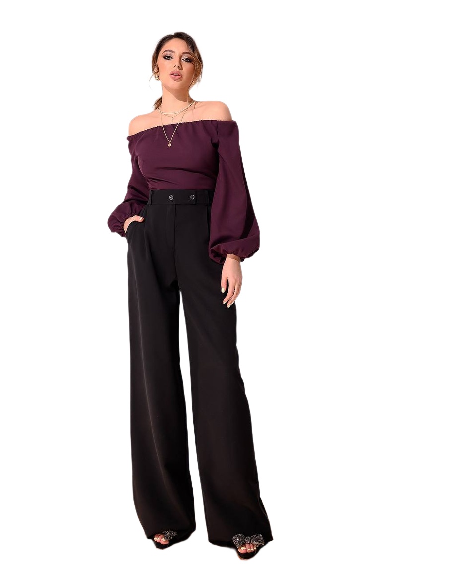 Women's Wide Leg Trousers in Suit Diagonal Crepe