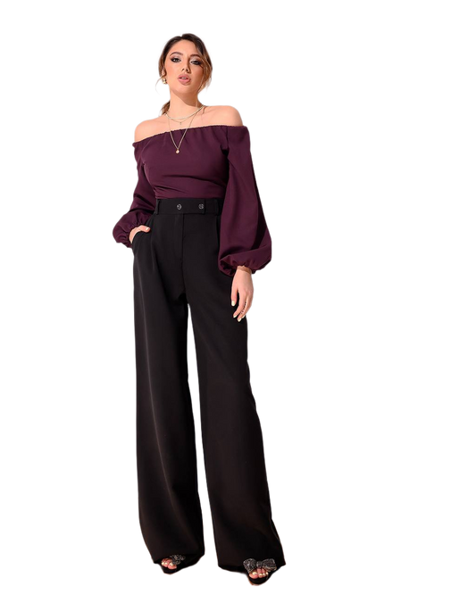 Women's Wide Leg Trousers in Suit Diagonal Crepe