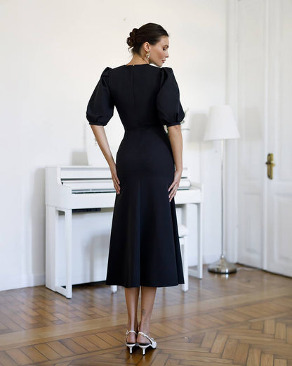Elegant Women Midi Dress in Premium Diagonal Crepe Fabric