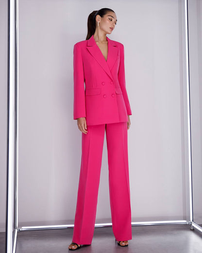 Prom Bridal Wedding Cocktail Graduation Pink Three-Piece Women Suit Jacket Top Trousers Pantsuit Palazzo Pants
