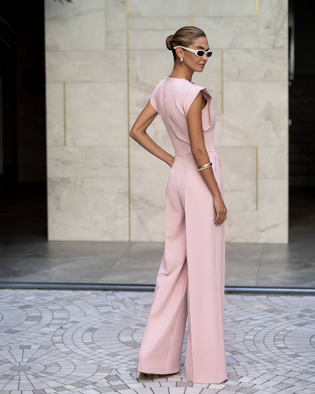 Womens Tailored Wide Leg Jumpsuit with Statement Neckline