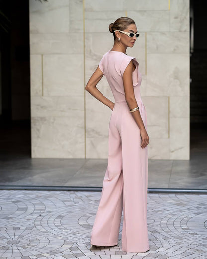 Womens Tailored Wide Leg Jumpsuit with Statement Neckline