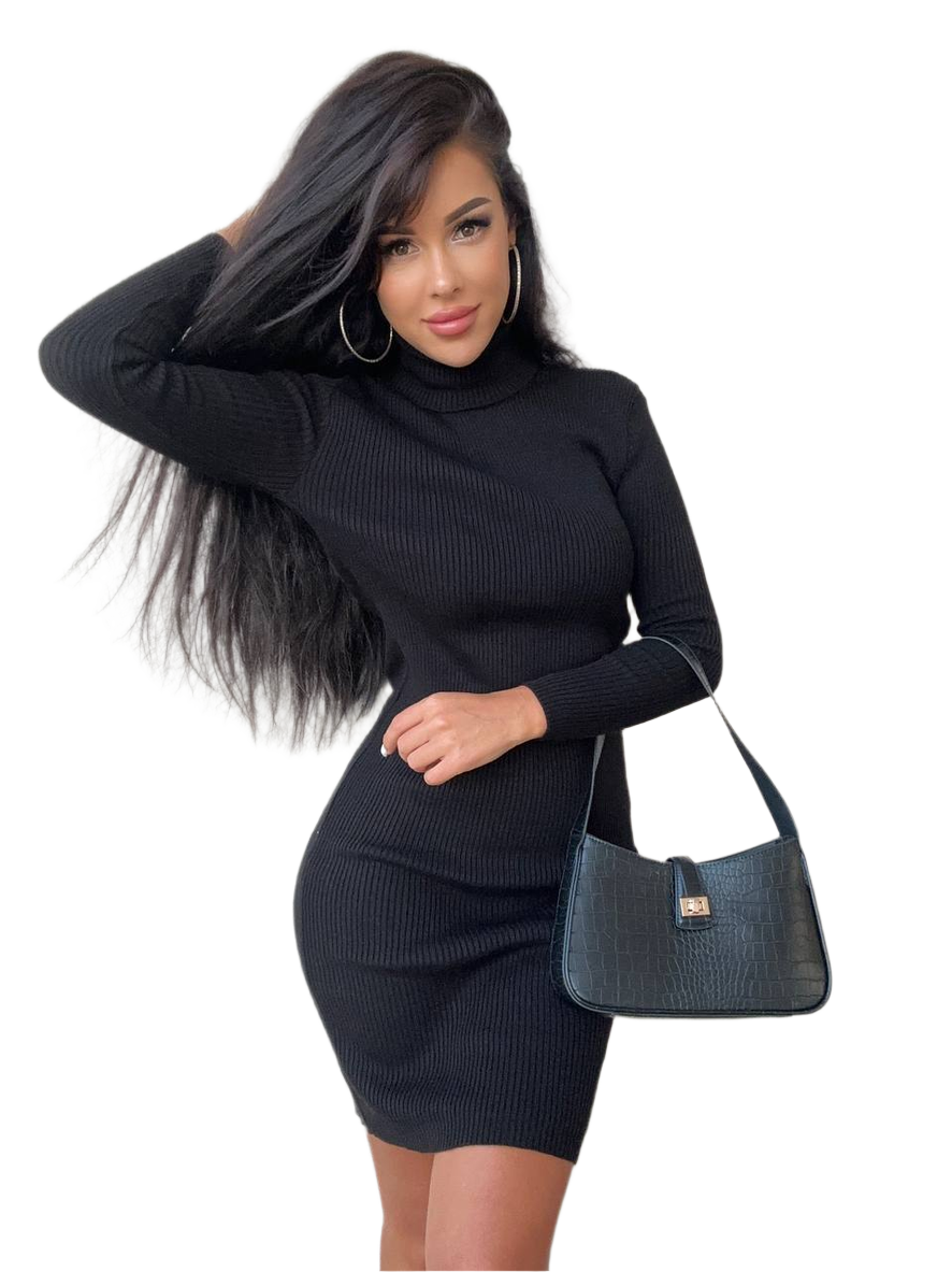 Lara Womens Black Ribbed Knit Stretch Dress