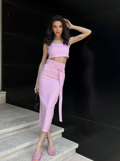 Womens Pencil Skirt and Top Set in Diagonal Crepe