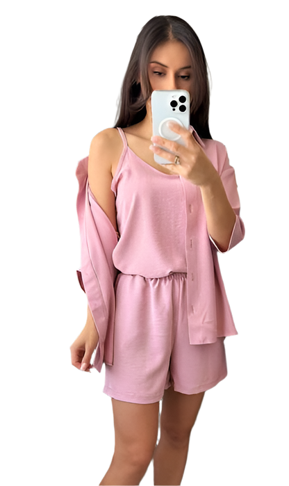 Lightweight Summer Three-Piece Suit with Shorts Tank Top and Shirt