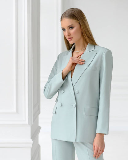 Luxury Diagonal Suiting Crepe Women's Suit in Blue