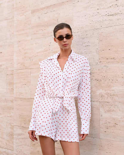 Womens Muslin Shirt And Shorts Set with Heart Print