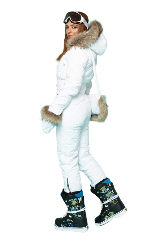 Winter Women's Insulated Ski Jumpsuit with Natural Raccoon Fur Trim