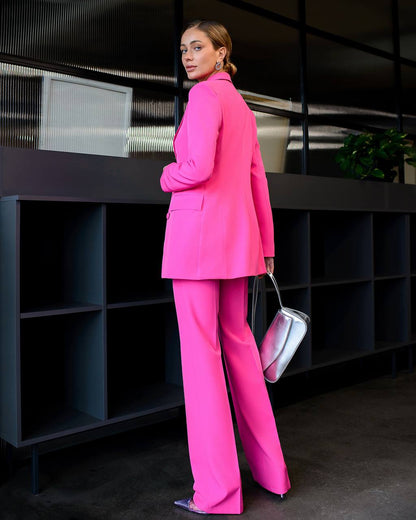 Womens Three Piece Suit with Vest in Vibrant Pink Diagonal Crepe