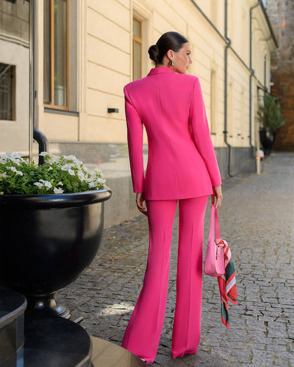Womens Pink Suit with Lined Blazer and Flared Pants