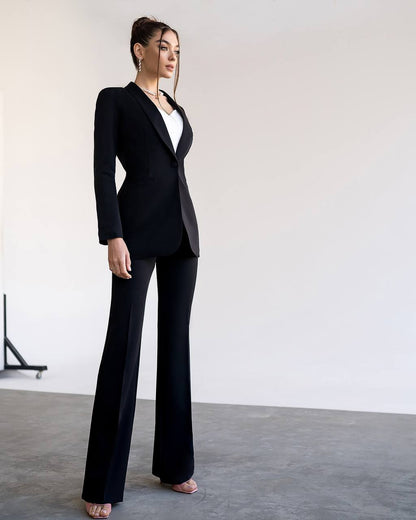 Womens Black Suit with Lined Blazer and Flared Pants