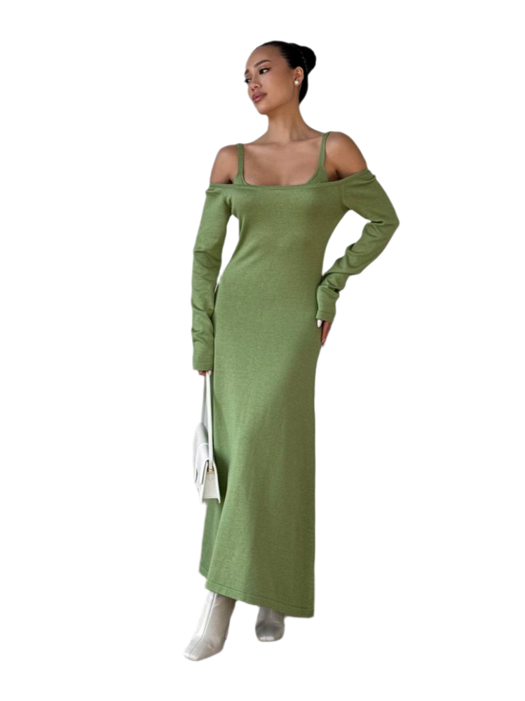 Long Green Dress with Removable Top for Women 100% Cotton