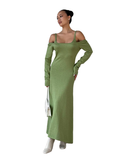 Long Green Dress with Removable Top for Women 100% Cotton