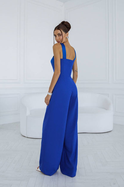 Electra Women's Jumpsuit in Blue with Satin Cross Straps
