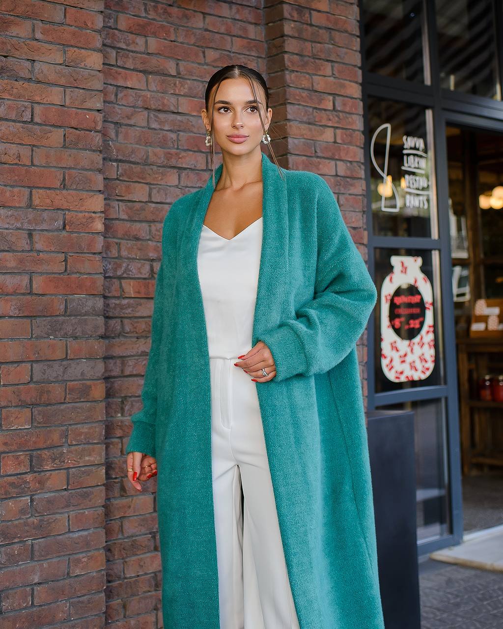 Womens Silva Fluffy Cardigan Long Sleeve Belted Coat Emerald Green