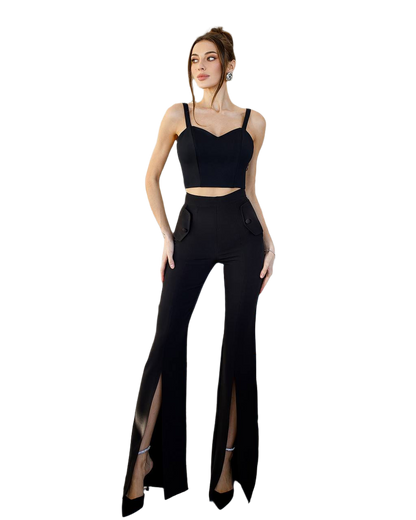 Womens Corset Top Black Dense Bandage Knit with Boning
